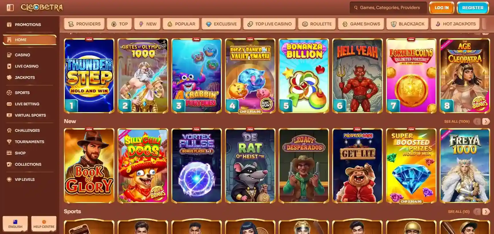 Current Cleobetra Australia games lobby with category navigation and the All Games catalogue